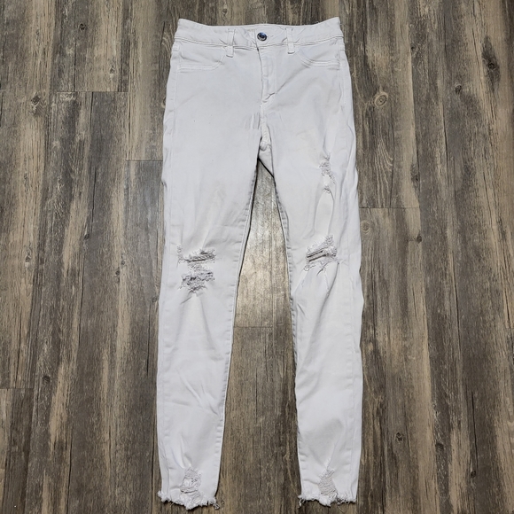 American Eagle High Rise Jegging Distressed Raw Hem Skinny Jeans Denim Size 8 - Picture 1 of 7